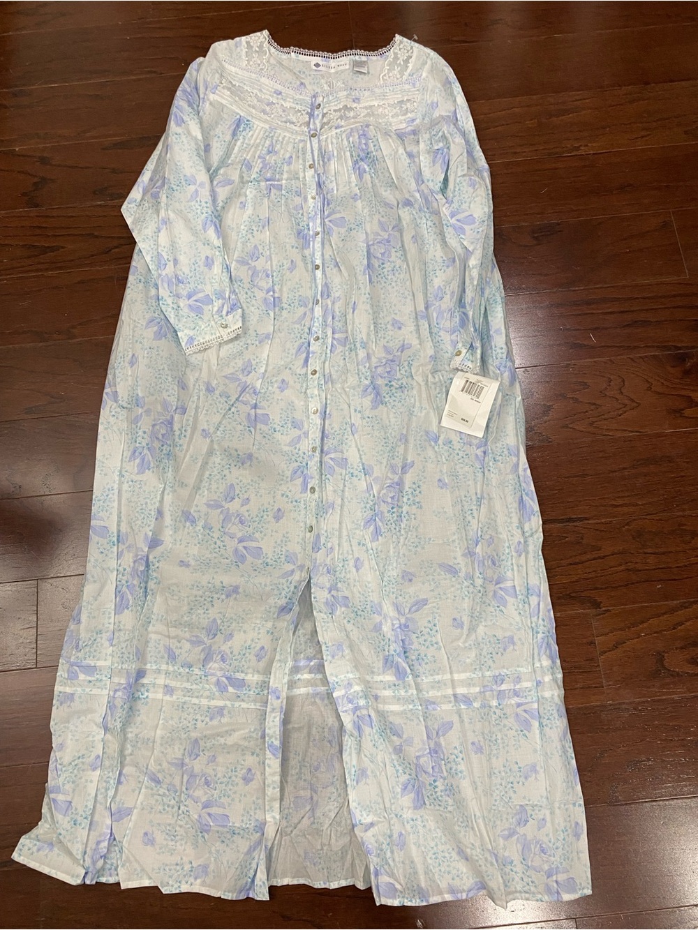 NWT NEW Eileen West Long Cotton Long Floral Nightgown Blue Size Medium